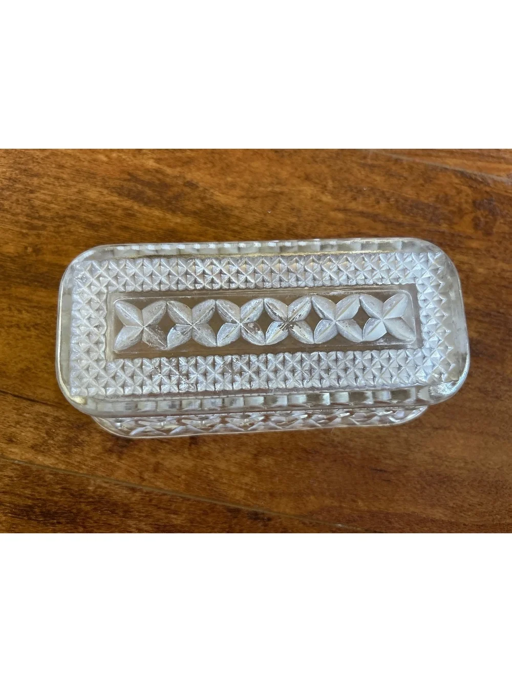 Vintage Clear Glass Rectangular Butter Dish with Lid